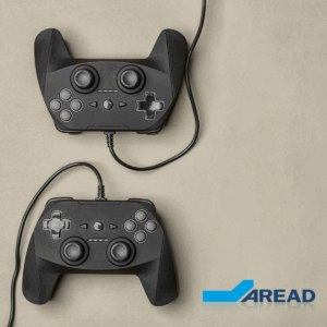 des manettes de jeux vidéo en arrière-plan, ce qui signifie l'article sur les aides publiques aux jeux vidéos écrit pour le blog d'aread.