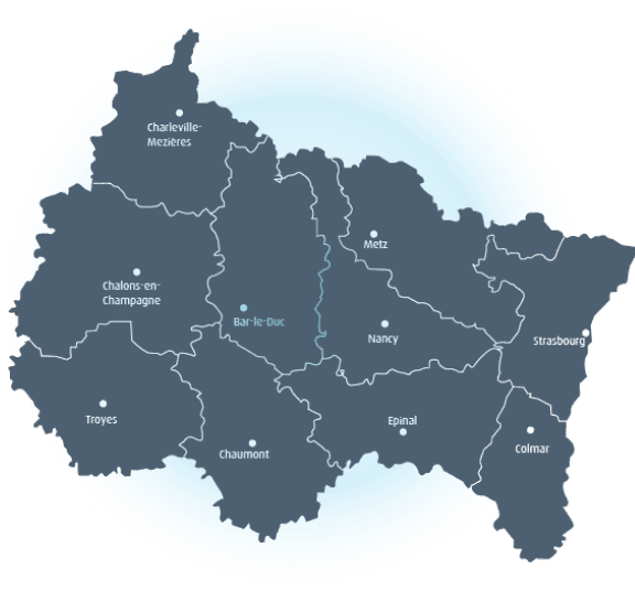 Carte du Grand Est illustrant les aides régionales pour entreprises en 2026