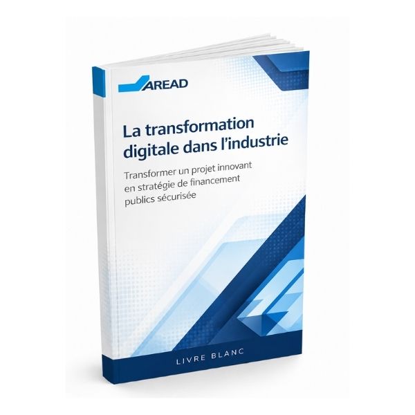 Mockup du livre blanc AREAD “La transformation digitale dans l’industrie” dédié aux financements publics de l’innovation et de la digitalisation industrielle