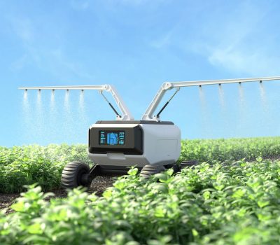 Un robot autonome équipé d’intelligence artificielle travaillant dans un champ, illustrant la robotique agricole et l’IA pour une agriculture durable. Plan d’investissement France 2030 pour les start-ups industrielles et la deep tech – 2,3 milliards d’euros de financement