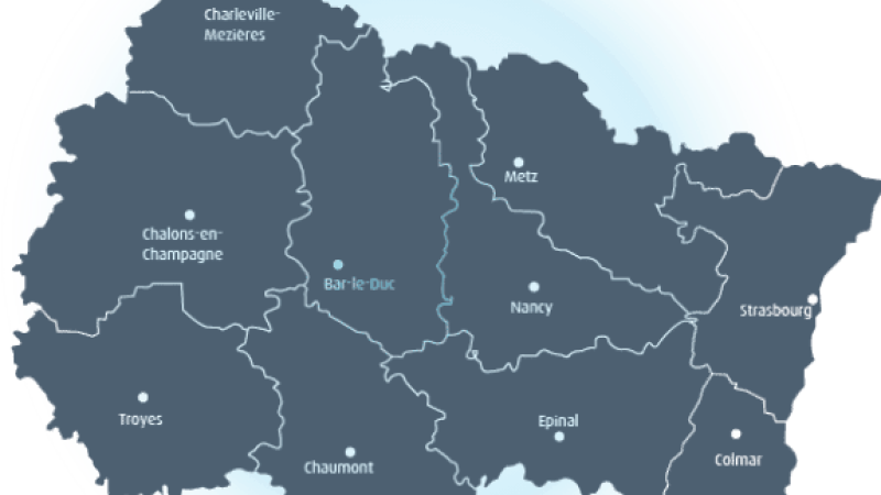 Carte du Grand Est illustrant les aides régionales pour entreprises en 2026