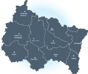 Carte du Grand Est illustrant les aides régionales pour entreprises en 2026